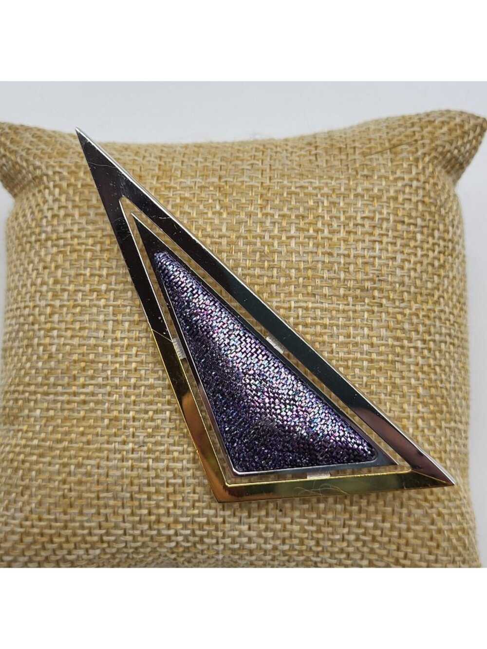 Vintage 80's Purple Iridescent Geometric Brooch Sahari signed flamboyant retro